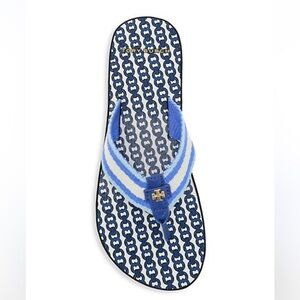 Tory Burch Gemini Link Flip Flops Blue White Stripe Sandals